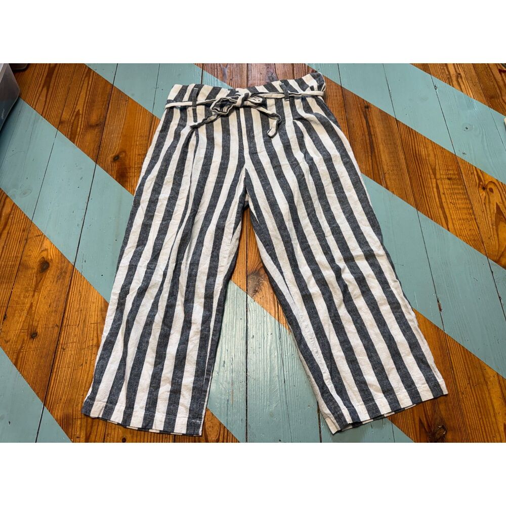 Harve Benard Striped Linen-Blend Wide-Leg Pants Size 14